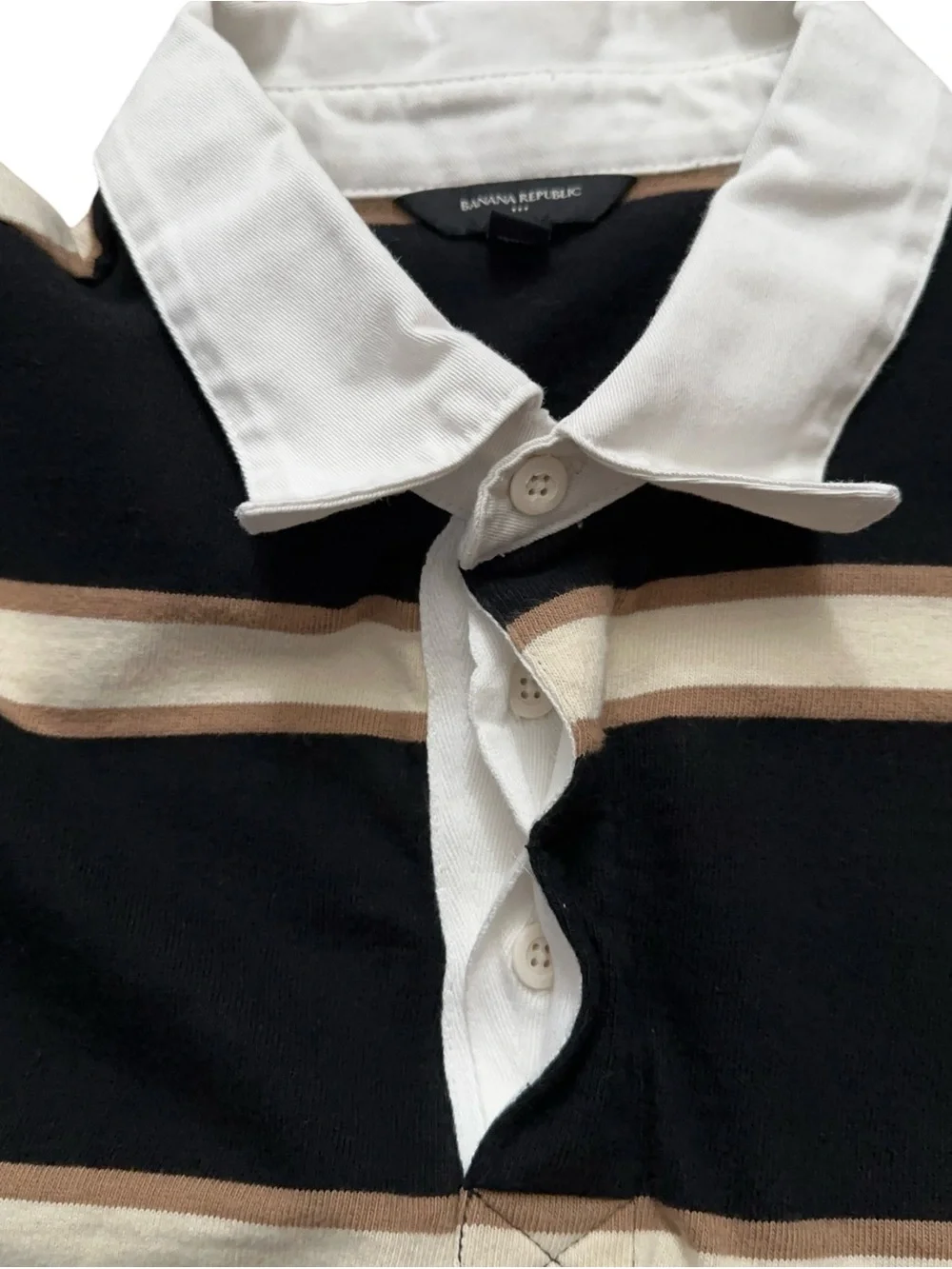 Banana Republic Rugby Polo Shirt Mens Size M Long Sleeve Black Striped